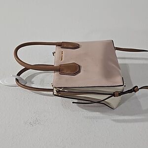 Michael Kors Mercer Small Saffiano Leather Tote Bag (Soft Pink) Brown handles